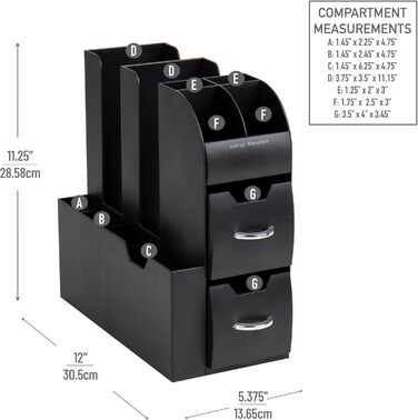 Mind Reader Anchor Collection 11 Compartments for Coffee Cups and Spices, with 2 Drawers, Plastic Rubber, Black, 1 Pack