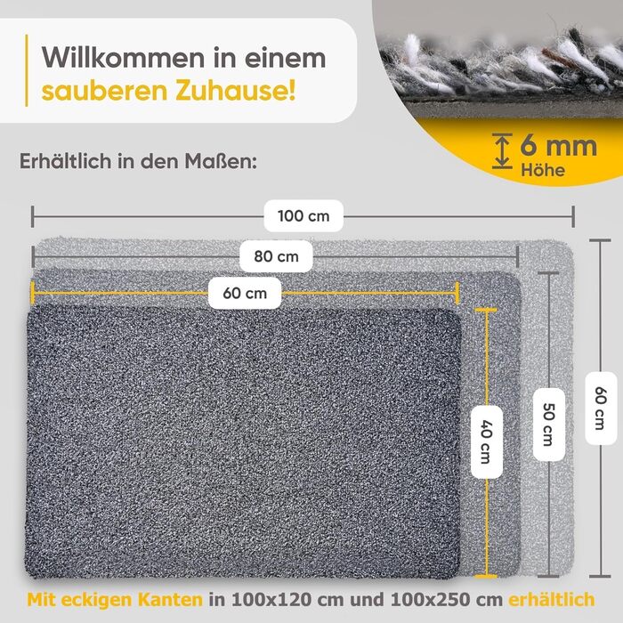 Килимок Entrando 40x60 см - для дому та вулиці - бавовна - неслизький, миючий, міцний - під двері - для входу, тераси, балкону (сірий)