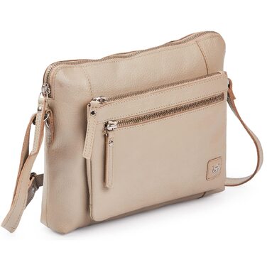 Сумка через плече Wise Owl з натуральної шкіри бежевого кольору (Nappa) для жінок та чоловіків, кросбоді, 5 відділень на блискавці
