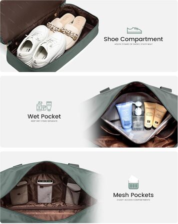 Сумка-трансформер LOVEVOOK для жінок: водонепроникна дорожня сумка, містка для подорожей, з відділенням для взуття, ідеальна для пологового будинку, ручної поклажі, сауни, спортзалу, 52L, сіра