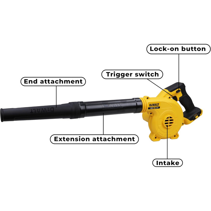 DEWALT Cordless Blower/Leaf Blower (18V, 290 km/h blowing speed, THREE-stage switch, delivered without battery and charger) DCV100-XJ