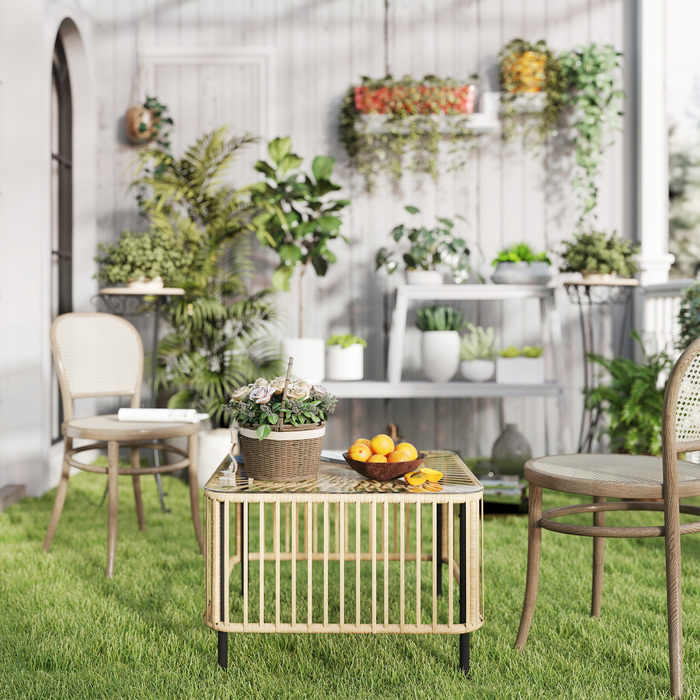 Столик Outsunny з ротангу Polyrattan, 65 x 65 x 43 см, стійкий до погодних умов, квадратний столик для тераси, журнальний столик для балкону, садові меблі для саду, тераси, балкону, з натуральним деревом | Aosom
