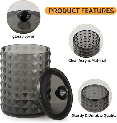 Контейнер для ватних паличок та дисків 3 STK з кришкою, чорний - органайзер для ванної кімнати, PP-матеріал, дизайн 