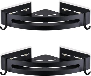 Поличка для душу без свердління, кутова поличка для ванної кімнати з алюмінію Space, трикутна корзина для душу з гачками, органайзер для шампуню, антикорозійна (2 шт., піскоструминне золото) (матова чорна)