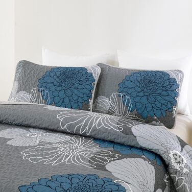 Tagesdecke WONGS BEDDING 220x240 см з квітами: тепла літня ковдра для двоспального ліжка з мікрофібри та 2 наволочками 48x75 см