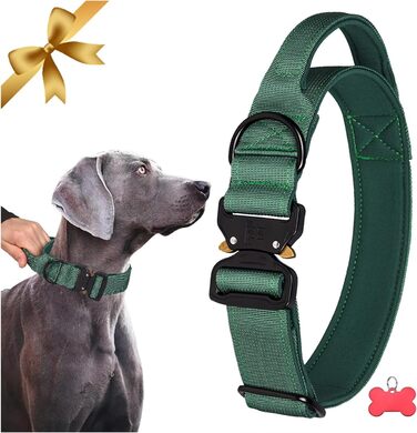 Тактичне нашийник для собак з ручкою, XL, зелений. Міцний, регульований, з металевою застібкою та неопреновою підкладкою