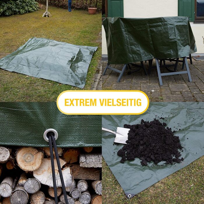 Professional Tarp 240 g/m² [3x4m] - Robust woven tarp with eyelets - Waterproof and UV resistant tarp - Tarp for outdoor use - Weatherproof all-purpose tarp including 6 tarp straps