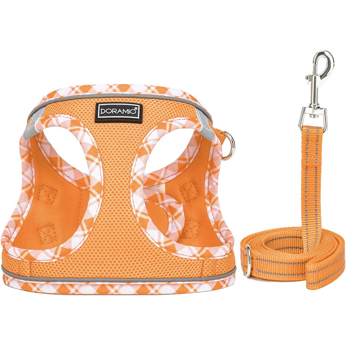 Нашийник для собак та котів, маленьких порід, з повідком, відбиваючий, дихаючий, анти-тяга, безпечний, помаранчевий (L)