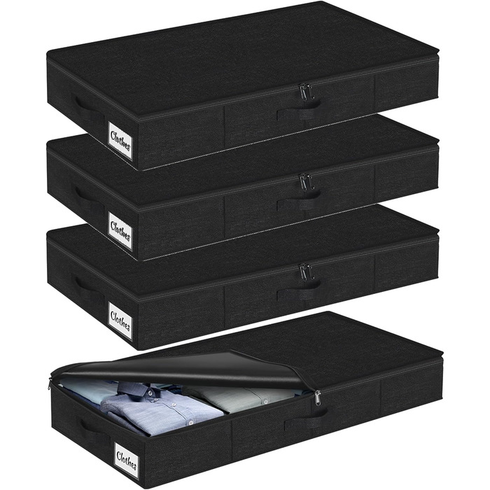 Коробки для зберігання під ліжко з кришкою, 12 см, 4 шт. Складані контейнери для одягу та постільної білизни, чорні