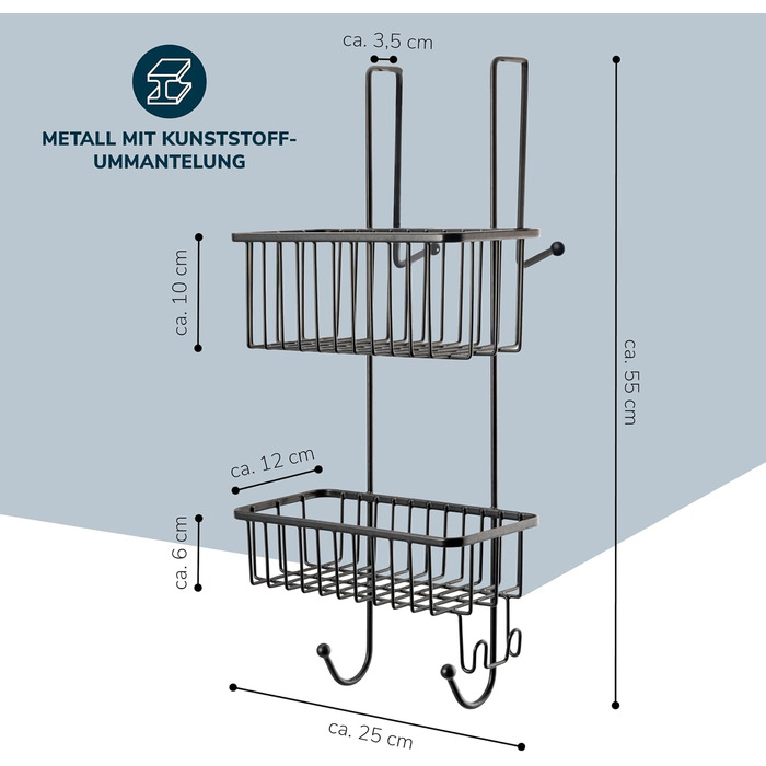 Bremermann Shower Shelf, Shower Basket, Bathroom Shelf for Hanging, 2 Baskets (Black)