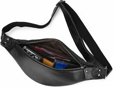 Чоловіча/Жіноча поясна сумка з екошкіри в стилі вінтаж, чорна. Сумка на пояс для подорожей, фестивалів, спорту. (1033lzw Schwarz)