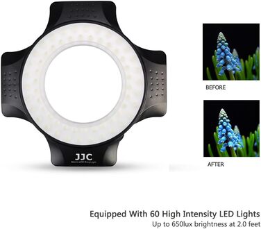 JJC LED кільцевий світловий прилад (кольцевий блиск) для DSLR камер Canon, Sony, Nikon, Olympus, Fuji - 60 LED, дифузор, адаптери 49-67mm