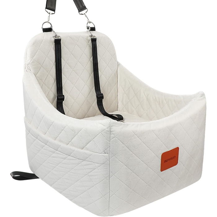 Автокрісло для собак маленьких та середніх порід, з кишенями для зберігання, поводок, посилене автоліжко для собак (білий, середній)