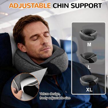 Подушка для шиї у літак, подушка для подорожей Memory Foam 360° підтримка, подушка-вичка з навушниками, маска для сну та сумка. Регульована, компактна подушка для подорожей літаком, автомобілем, поїздом. Чорний колір