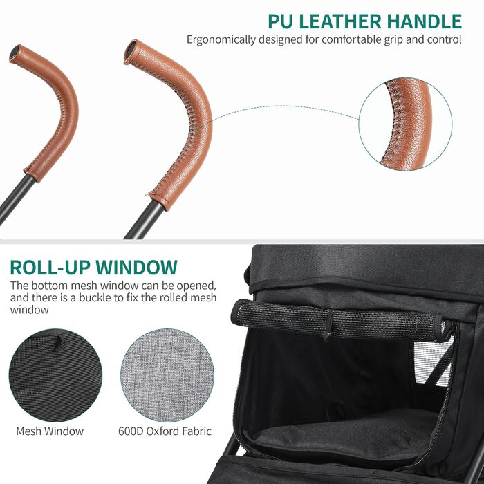 Візок для собак YITAHOME - переноска для тварин до 11,3 кг, з сіткою, тримачем для напоїв та кошиком, для собак та котів (сірий/чорний)