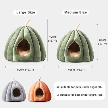 Миле ліжко для котів, ліжко-печериця для котів у стилі гарбуза, будиночок для домашніх тварин з знімним подушкою, м'яке напівзакрите ліжко-гарбуз для маленьких та середніх котів