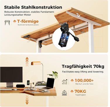 Електричний столик для роботи Agilestic L-подібної форми 150 см, регульована висота, для дому та офісу, ергономічний, зі з'єднуваною панеллю, світло-коричневий (150 x 90 см)
