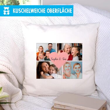 Персоналізована подушка з фото у формі серця OWLBOOK – оригінальний подарунок для жінки, фотокришка з 4 зображеннями