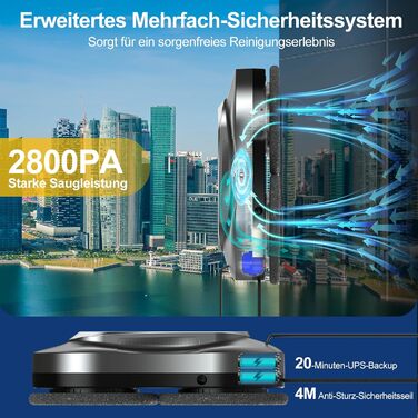 Робот для миття вікон інтелектуальний Yw160s Grey DE3 з дистанційним керуванням та додатковим розпиленням води, для внутрішнього та зовнішнього використання, 12 серветок