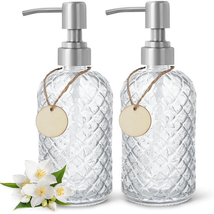 Скляні дозатори для мила Topsky (2 шт.), 400 мл, з нержавіючою помпою, для кухні та ванної кімнати