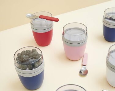 Mepal - Lunchpot & Folding Spoon Ellipse Set - Yogurt Cup To Go including Spoon - Separate compartments for yogurt & muesli - Meal Prep - Folding spoon To Go with travel case - Nordic Denim