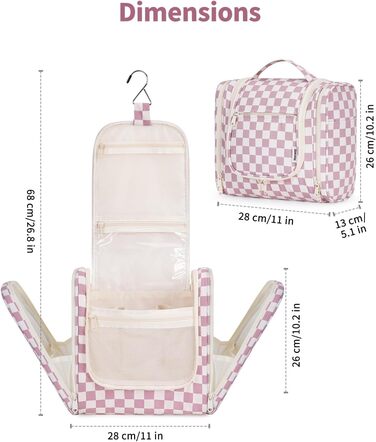 Сумка для косметики жіноча та чоловіча на блискавці, підвісна, водонепроникна (блакитний лист, сітка рожева)