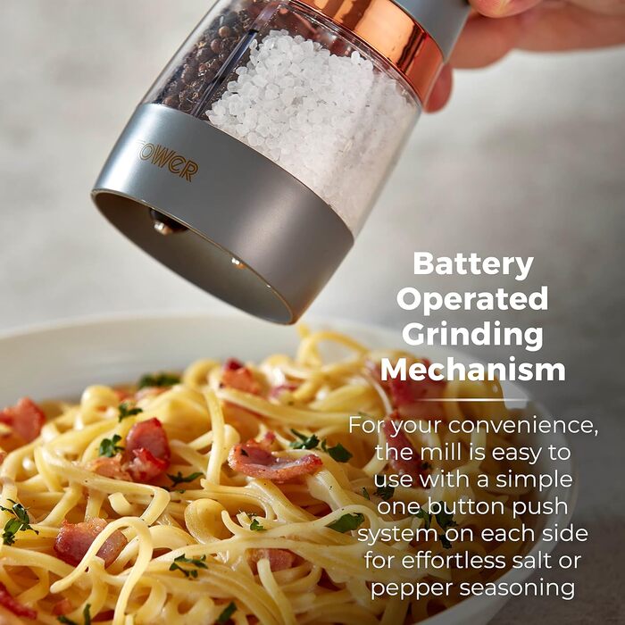 Електричні мельниці для солі та перцю Tower, працюють від батарейок, з регульованими керамічними жорнами, рожеві та рожеве золото T847004PNK (сірий)