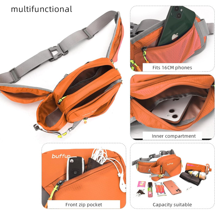 Спортивна бананка/поясна сумка для собак: тренування, велоспорт, біг, піші прогулянки. Великий об'єм, для чоловіків та жінок (Помаранчевий)
