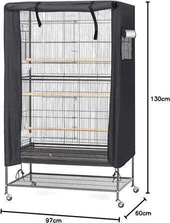 LINGSFIRE Bird Cage Cover, 97 x 60 x 130cm Waterproof Large Bird Cage Cover, Washable Parrot Cage Cover, Windproof and Dustproof Night Cover for Parrot Cage