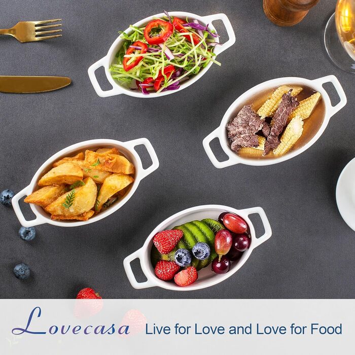 Керамічна форма для запікання LOVECASA, овальна, 4 шт., 210 мл, біла — для крем-брюле, десертів, суфле