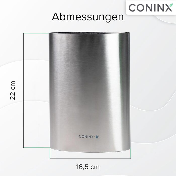 Coninx Knife Block without knives - Knife block with brush insert - Knife Block in Silver - Universal empty knife block stainless steel - Empty knife holder - Suitable for all kitchen knives