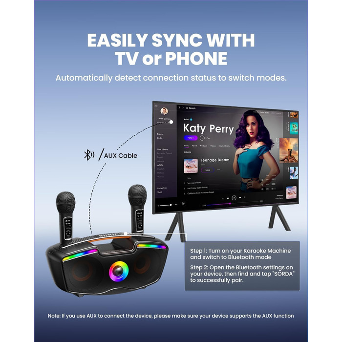 Bluetooth-караоке машина для дорослих та дітей, портативна 80W акустика з 2 бездротовими мікрофонами, регулятором ехо, підтримка USB/AUX/TF-картки, ідеальний подарунок для дому та вулиці