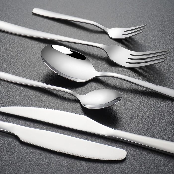Stainless Steel Cutlery Set 12 Persons Essential with Steak Knives (72-Piece) - Dishwasher Safe, Silver Cutlery, Cutlery Set, Dining Cutlery, Cutlery Set 12 Persons - Table Cutlery for Home/Party