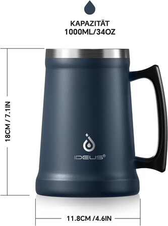 Термокружка для пива Ideus® з нержавіючої сталі, 710 мл, 34oz, для Октоберфесту (Морська блакить)