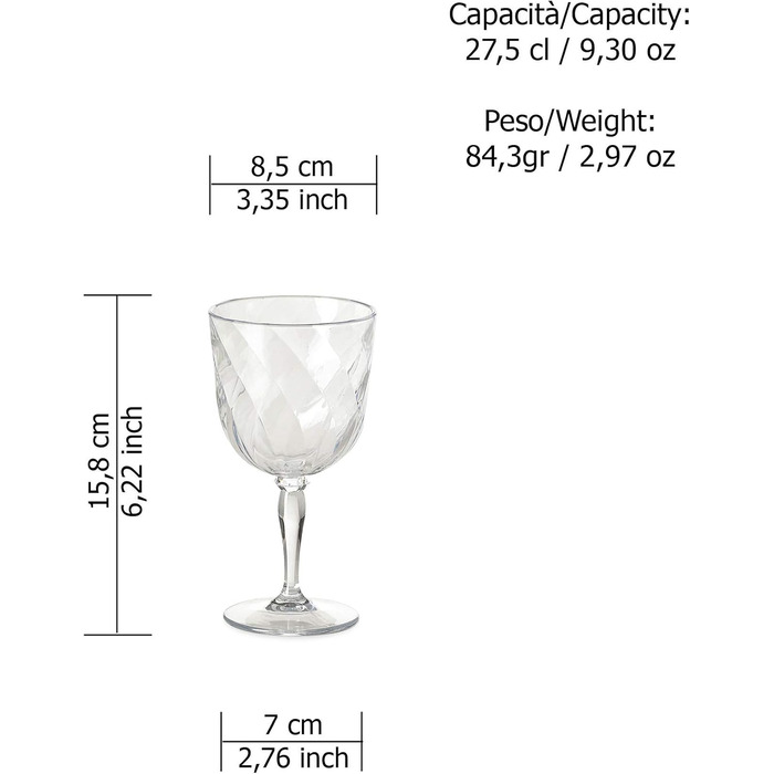 Набір келихів Omada Design Linea Diamond 4 шт., 27,5 cl, акрил, кольорові, для дому та відпочинку