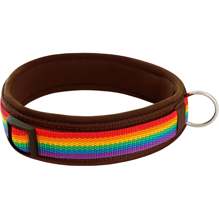 Нашийник для собак Extra-Wide & Soft з неопреновим наповнювачем (S, L, 50-55 см), Кольори: Райдуга на коричневому