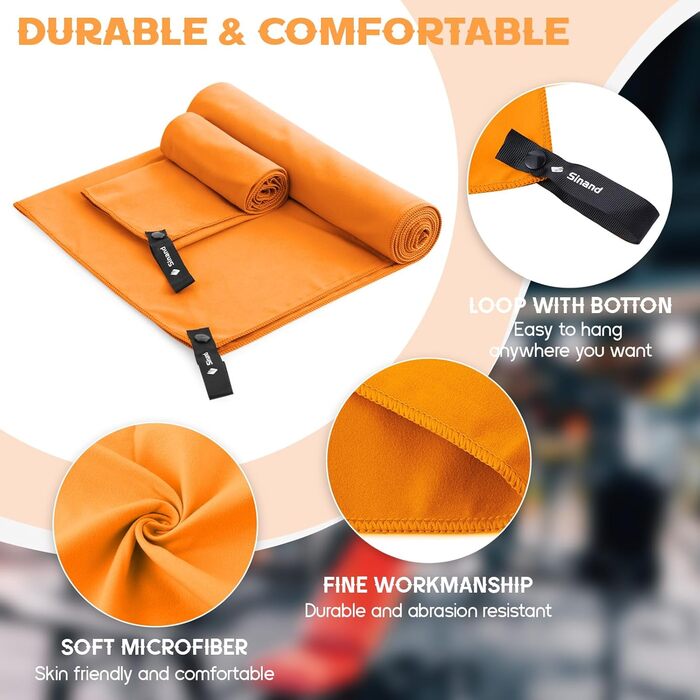 Набір рушників з мікрофібри 2 шт. | 180x60 см (великий) + 80x40 см (малий) | Швидковисихаючі рушники для спорту, пляжу, тренажерного залу (Помаранчевий)
