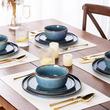 Набір посуду AmorArc Ceylon Blue для 8 осіб (24 елементи): тарілки та миски, кераміка, реактивна глазур