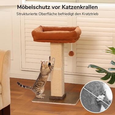 Дерево для котів FUKUMARU, 73 см, з платформою 46 x 36 см, ретро-стиль, з місцем для відпочинку, великий краш-тур з ліжком, з натурального сизалю та масивного дерева. XL