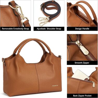 Сумка жіноча BOSTANTEN шкіряна шопер Hobo через плече з регульованим ременем, коричнева