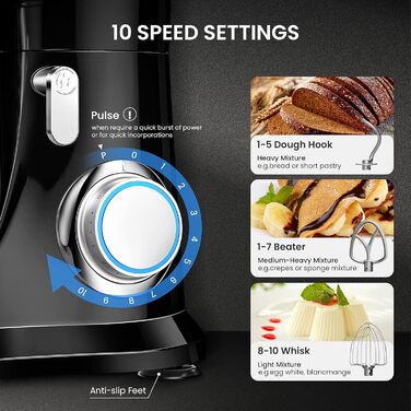 KICHOT 4.5L Kitchen Machine, Dough Mixer, 10-Speed Kitchen Machine, Dough Hook, Flat Beater, Splash Guard, Suitable for Baking, Cakes, Cookies, Kneading, Red