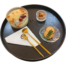 Round Tray 30cm Wood Round Serving Tray Black Breakfast Coffee Cup Tea Tray Bathroom Tray Small Decorative Tray for Home, Cafe, Bar, Restaurant