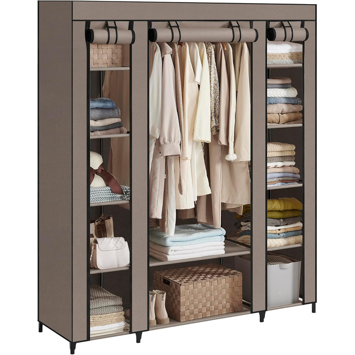 SONGMICS Wardrobe, Fabric Closet, with Clothes Rail and Shelves, Fabric Cover, for Bedroom, Dressing Room, 150 x 45 x 175 cm, LSF03H (Taupe)