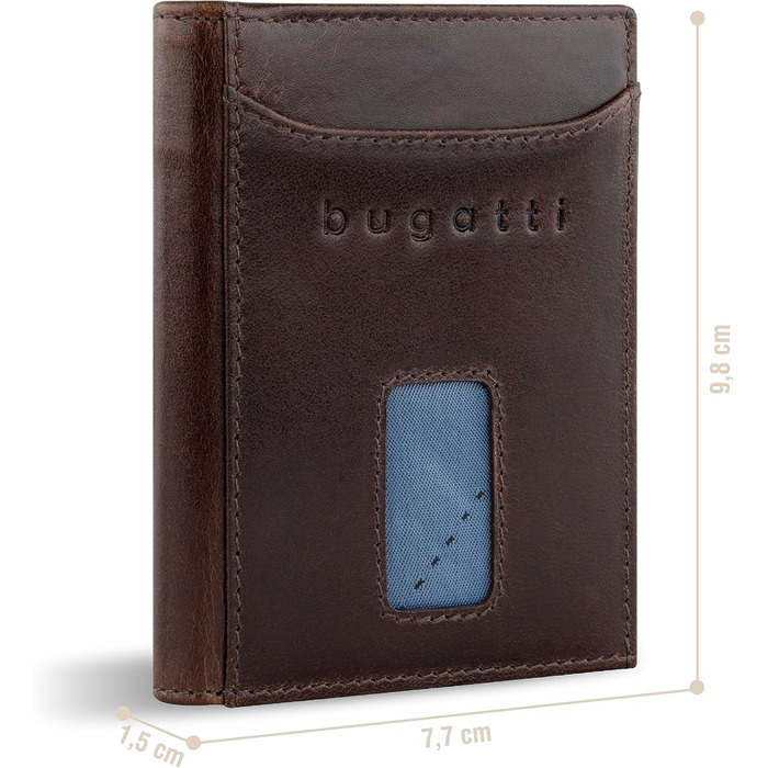 Гаманець Bugatti Secure Slim Mini з RFID-захистом, шкіряний, коричневий - компактний картхолдер з монетником
