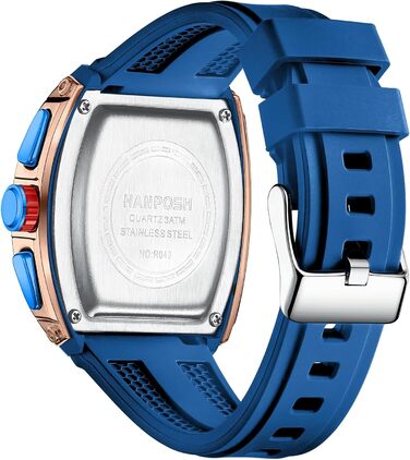 HANPOSH Годинник чоловічий на зап'ясті Аналоговий кварцовий годинник Водонепроникний спортивний годинник Arc Тактичний годинник (Синій, Золотий)