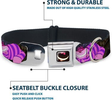 Нашийник для собак Buckle-Down з пряжкою - Cheshire Cat Tree Poses, ширина 2.5 см, розміри M (11-17 см), L (15-26 см)