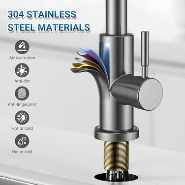 Кухонний змішувач Wasserhahn з висувною лійкою, поворотний на 360°, 2 функції, однорідний, для кухні (сірий)