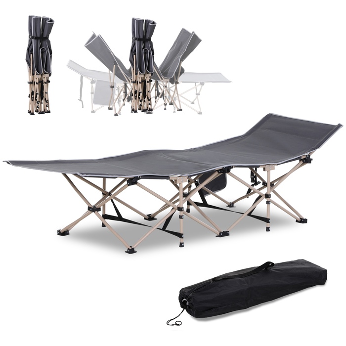 Outsunny Folding Cot with Storage Bag, Foldable Camping Bed, Camping Lounger, Includes Carry Bag, Steel Oxford, Grey, 190 x 68 x 52 cm | Aosom