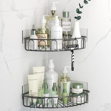 Orimade Corner Shower Shelf, Stainless Steel, Self-Adhesive Shower Shelf, No Drilling Required, for Bathroom, Home Decoration, Kitchen, 2 Pack, Grey