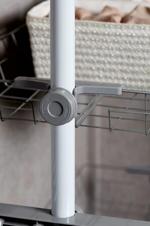WENKO Telescopic System Hercules Duo, 3 Clothes Rails, 2 Storage Baskets, Extendable, Powder-Coated Metal, 164-215 x 165-300 x 38 cm, Matt (White, Single)
